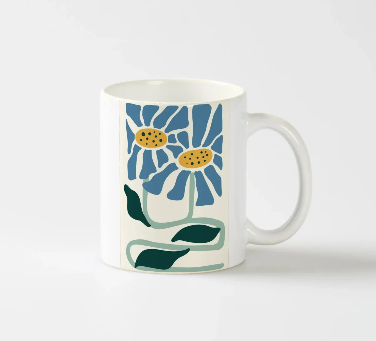 Blauwe margrieten Linosnede Stijl - Abstracte Botanische Print keramische mok van ClubArt