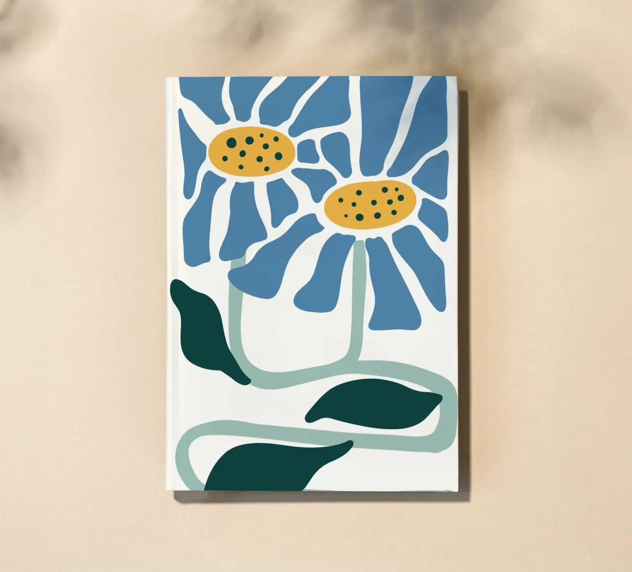 Blue Daisies Linocut Style - Abstract Botanical Print notebook by ClubArt