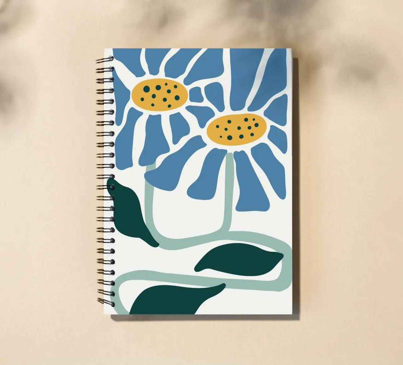 Blue Daisies Linocut Style - Abstract Botanical Print spiral notebook by ClubArt