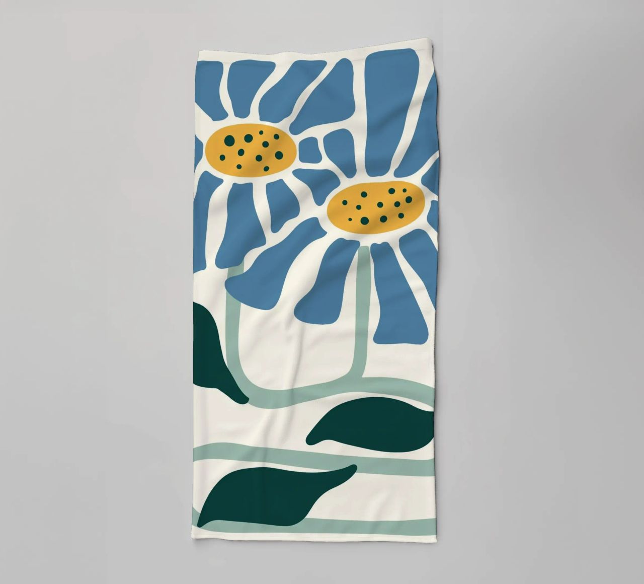 Margherite blu stile linoleografia - Stampa botanica astratta asciugamano da bagno da ClubArt