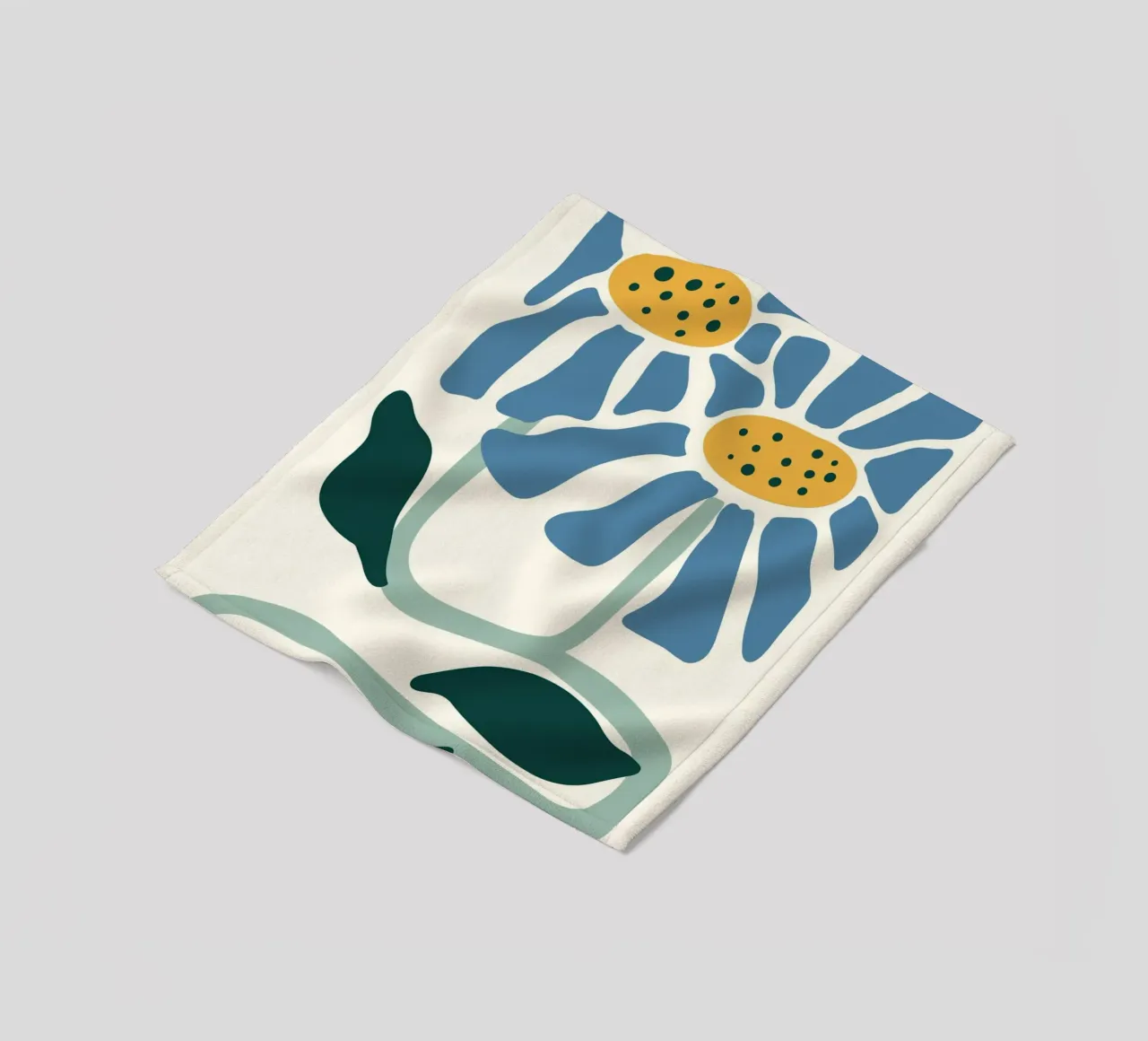 Blaue Gänseblümchen Linolschnitt - Abstrakter Botanischer Druck Fleecedecke von ClubArt