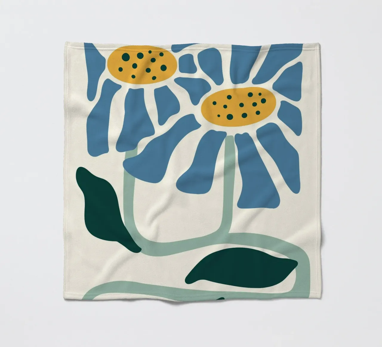 Blaue Gänseblümchen Linolschnitt - Abstrakter Botanischer Druck Fleecedecke von ClubArt
