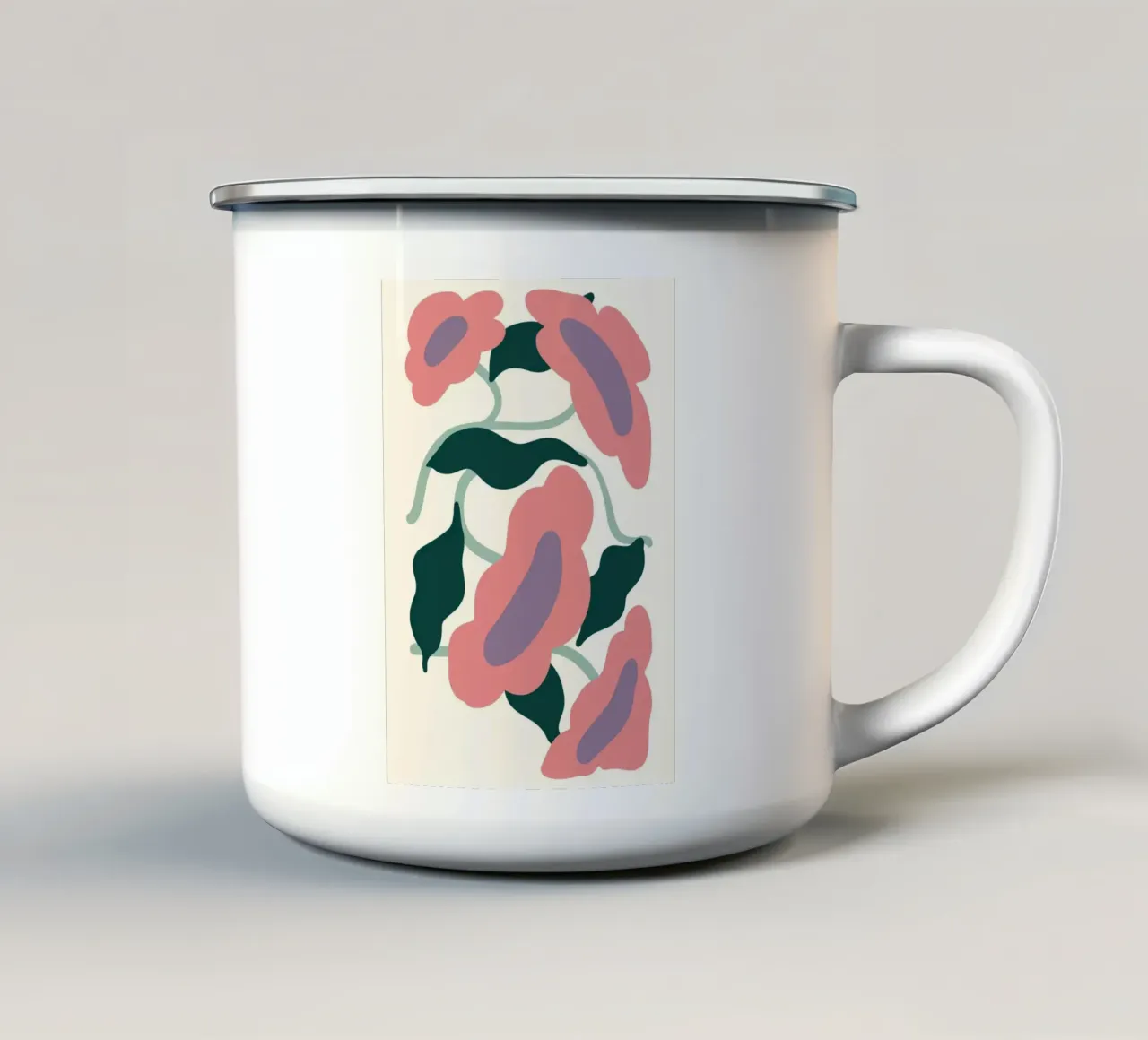 Organisch Bloemenabstract - Pastel Roze & Paarse Kunstdruk emaille mok van ClubArt