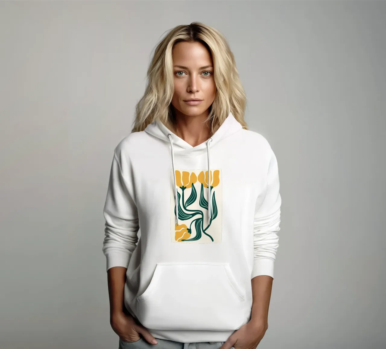 Stylized Tulips Linocut - Modern Botanical Art Print hoodie by ClubArt