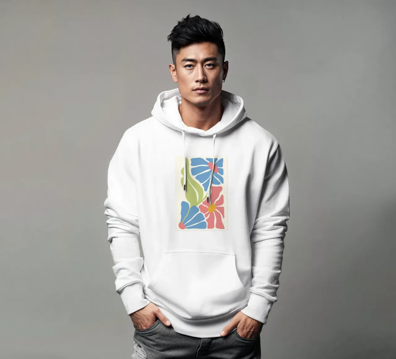 Retro Blooms - Impresión artística abstracta de flores rosas y azules sudadera con capucha de ClubArt