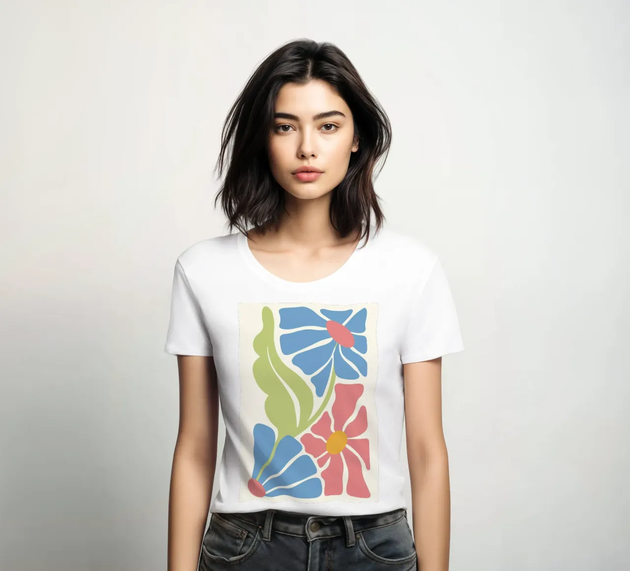 Retro Blooms - Abstract Pink & Blue Floral Art Print women's fitted t-shirt by ClubArt