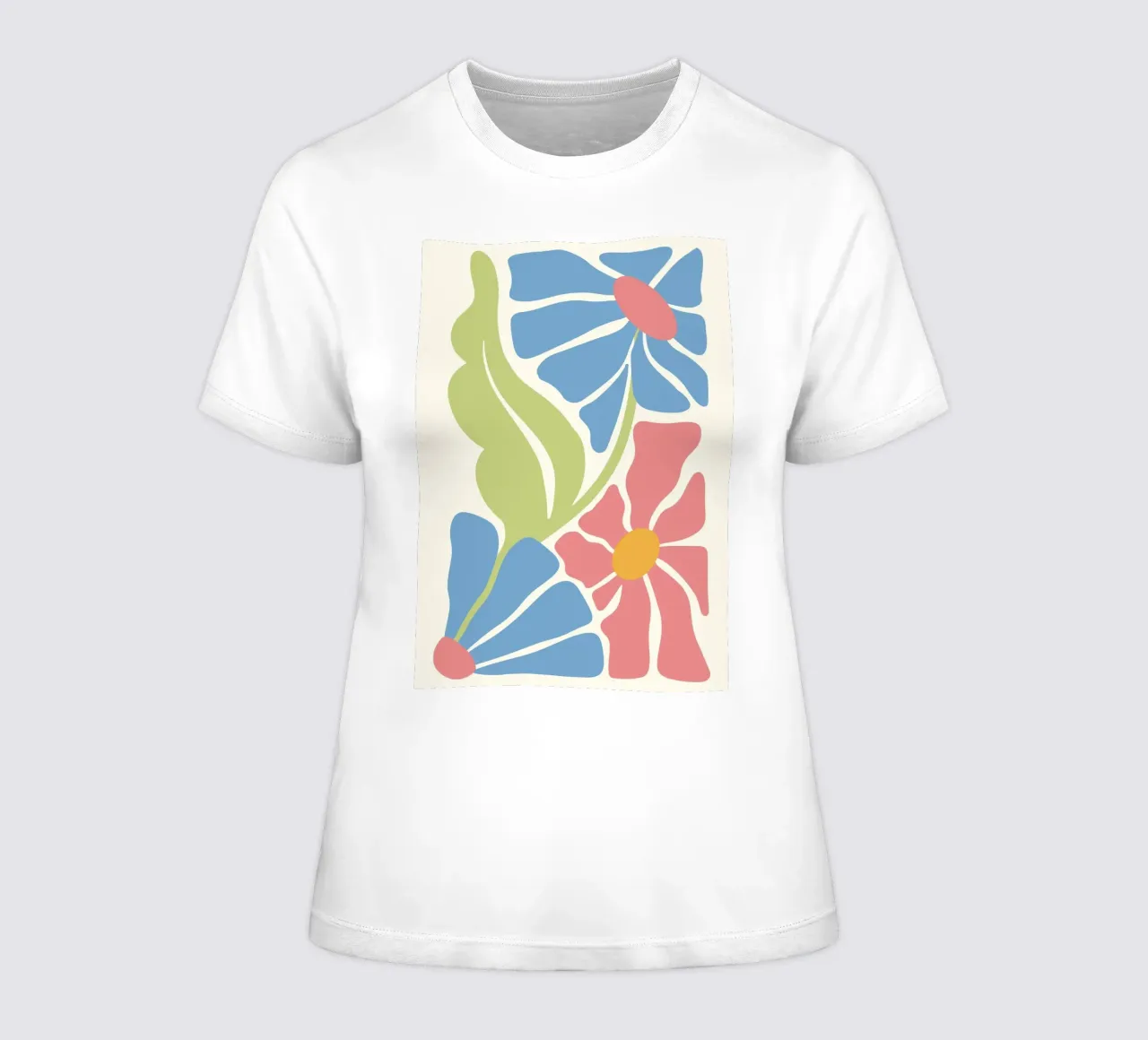 Retro Blooms - Abstract Pink & Blue Floral Art Print women's fitted t-shirt by ClubArt