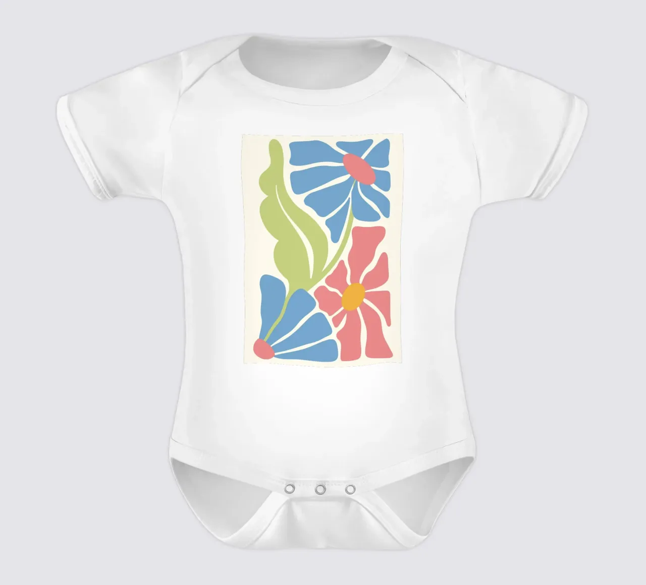 Retro Blooms - Abstracte Roze & Blauwe Bloemsierkunstdruk babyrompertje korte mouwen van ClubArt