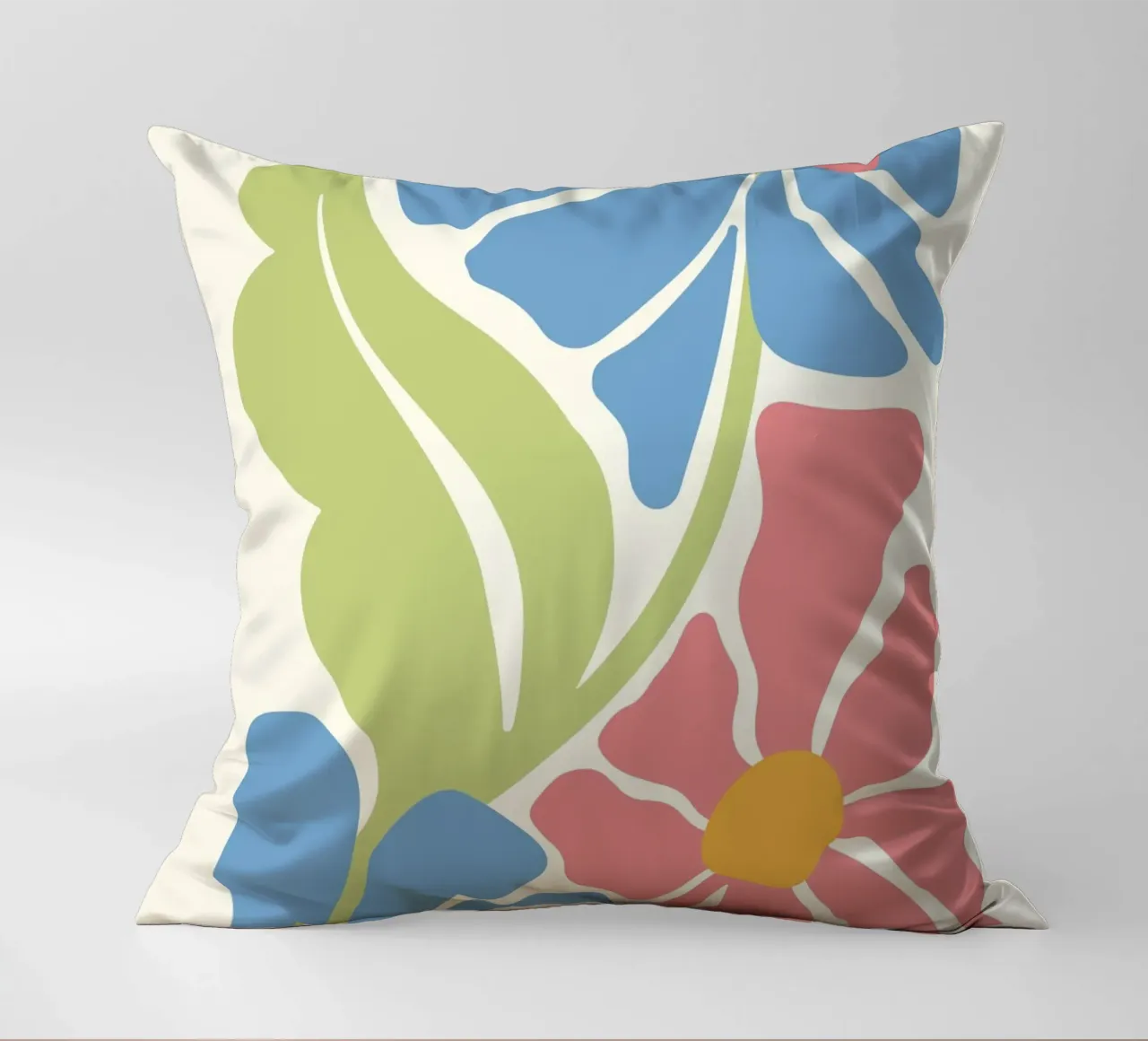 Retro Blooms - Impression d'art floral abstrait rose et bleu coussin de ClubArt