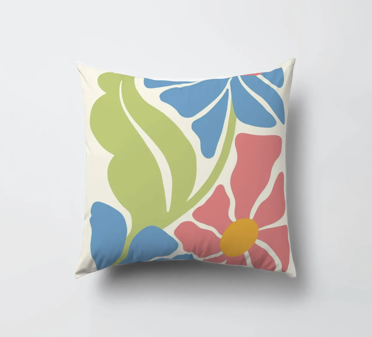 Retro Blooms - Impression d'art floral abstrait rose et bleu coussin de ClubArt