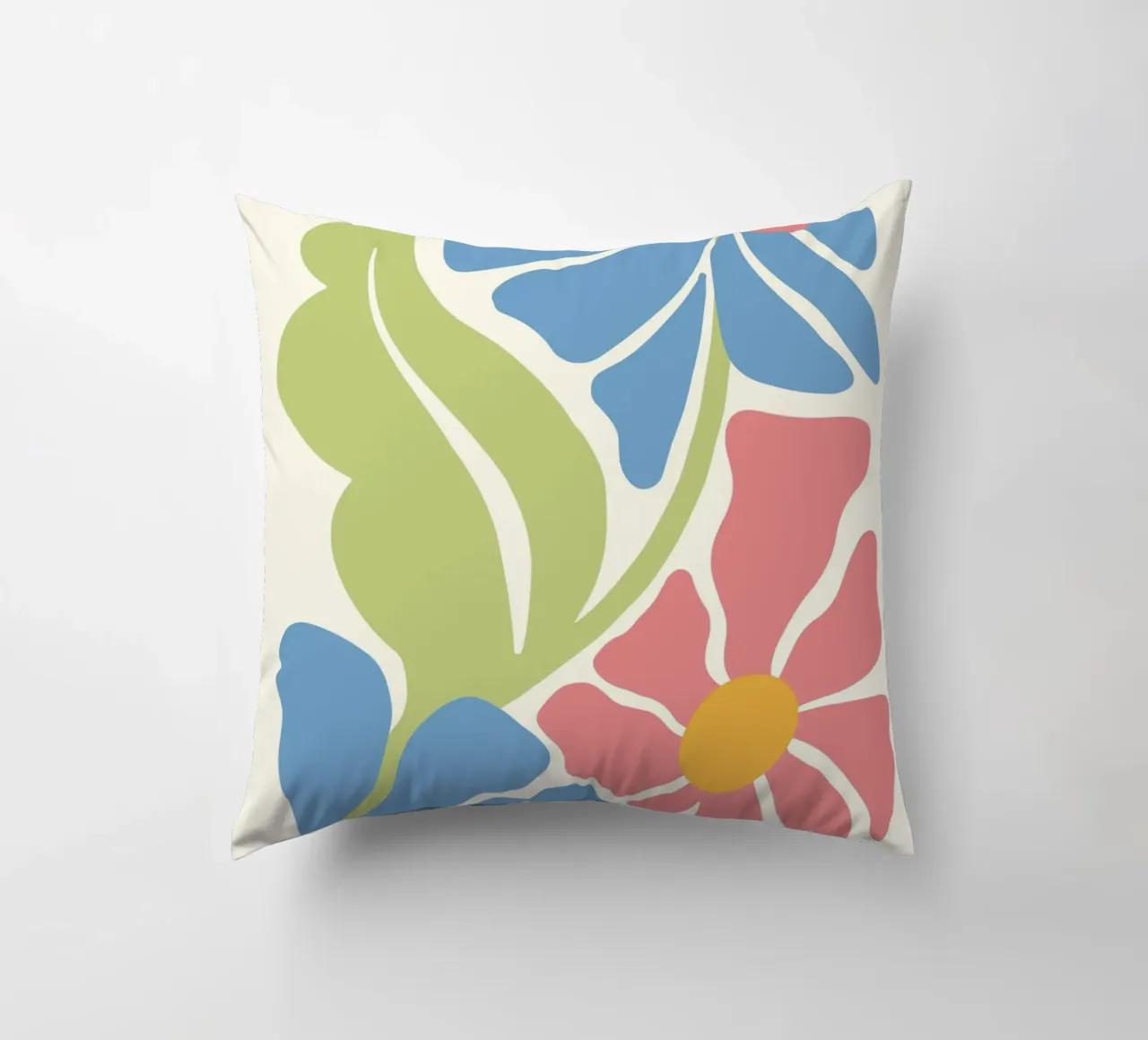 Retro Blooms - Impression d'art floral abstrait rose et bleu coussin de ClubArt