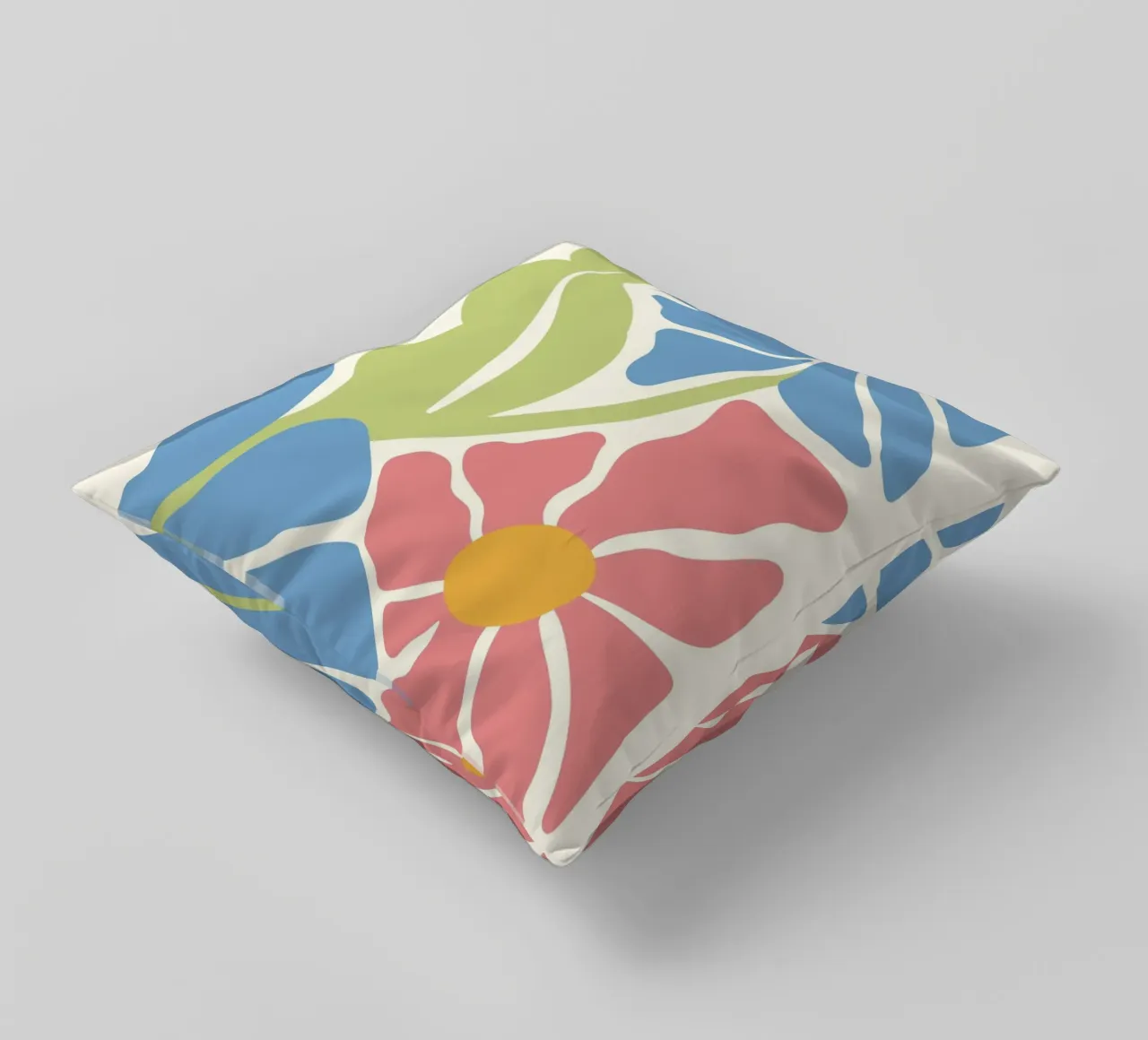 Retro Blooms - Impression d'art floral abstrait rose et bleu coussin de ClubArt