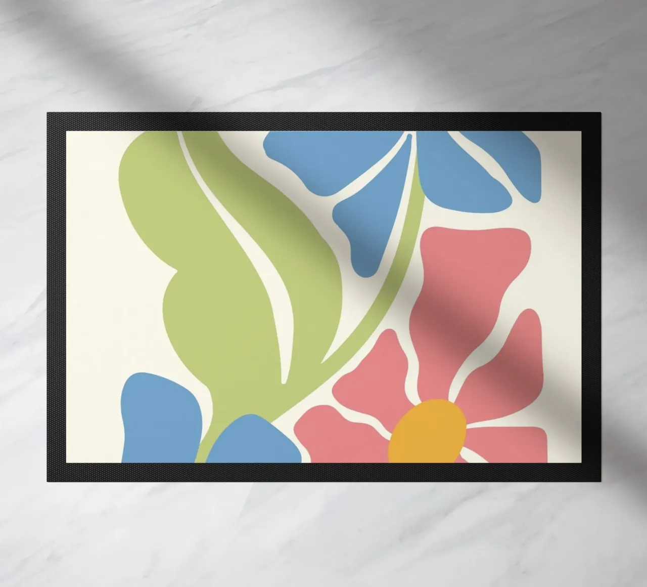 Retro Blooms - Abstrakter rosa & blauer Blumenkunstdruck Fußmatte von ClubArt