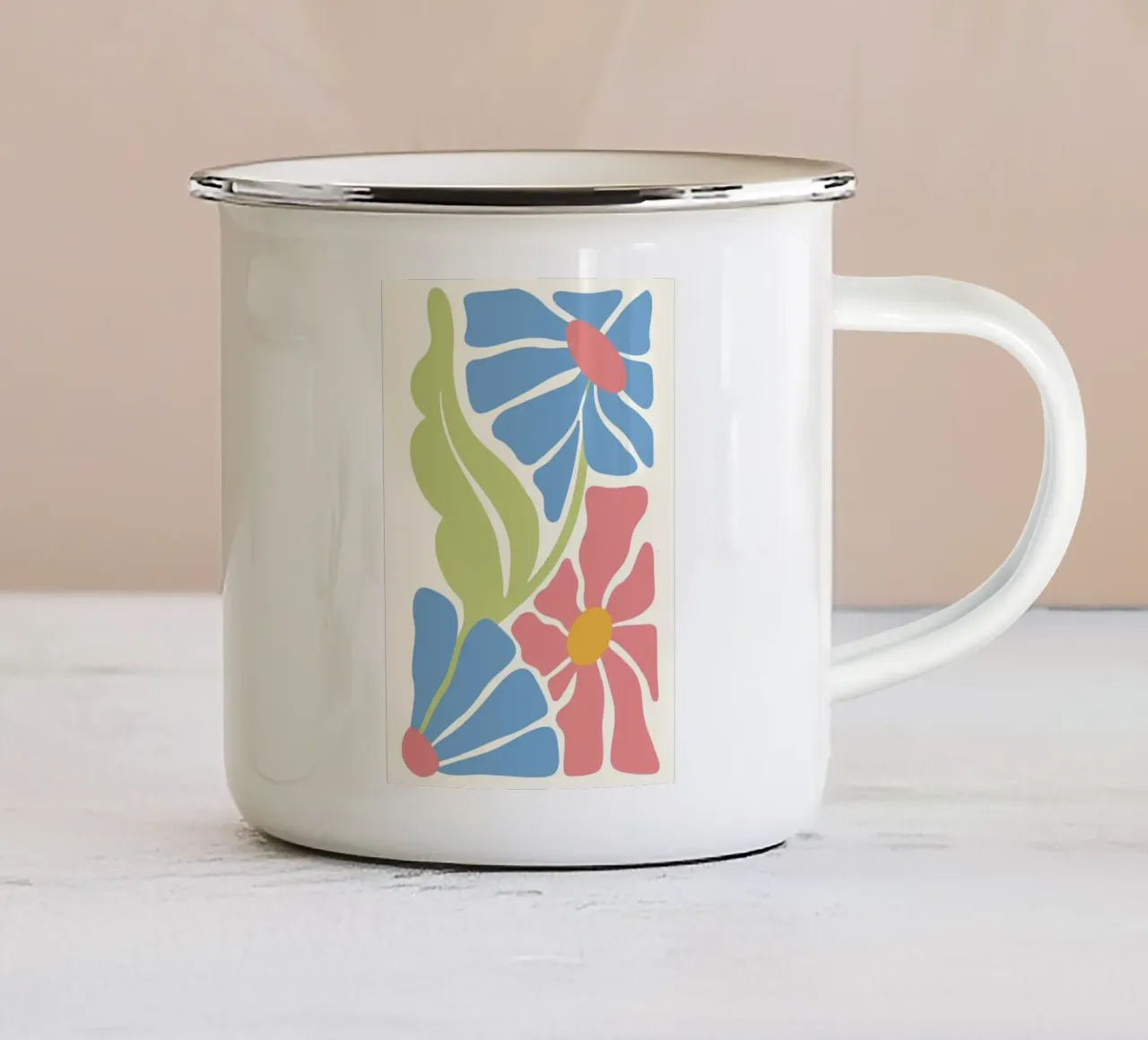 Retro Blooms - Abstracte Roze & Blauwe Bloemsierkunstdruk emaille mok van ClubArt