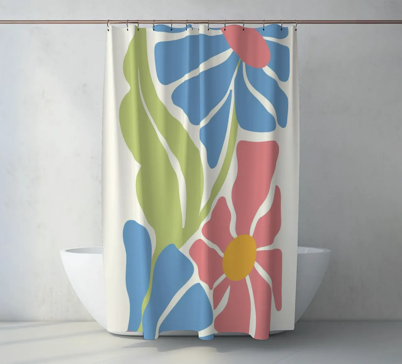 Retro Blooms - Abstract Pink & Blue Floral Art Print shower curtain by ClubArt