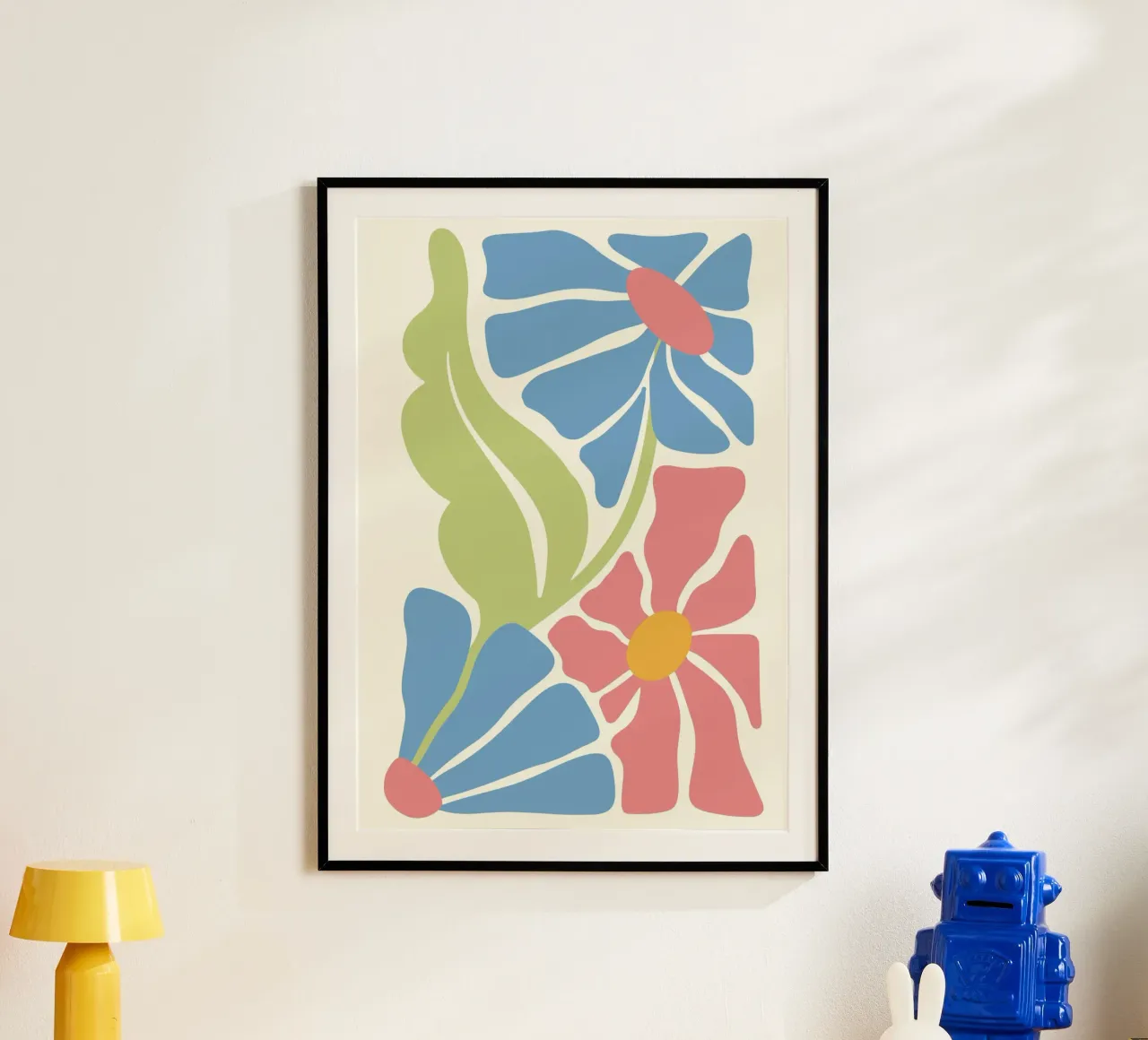 Retro Blooms - Impression d'art floral abstrait rose et bleu poster de ClubArt