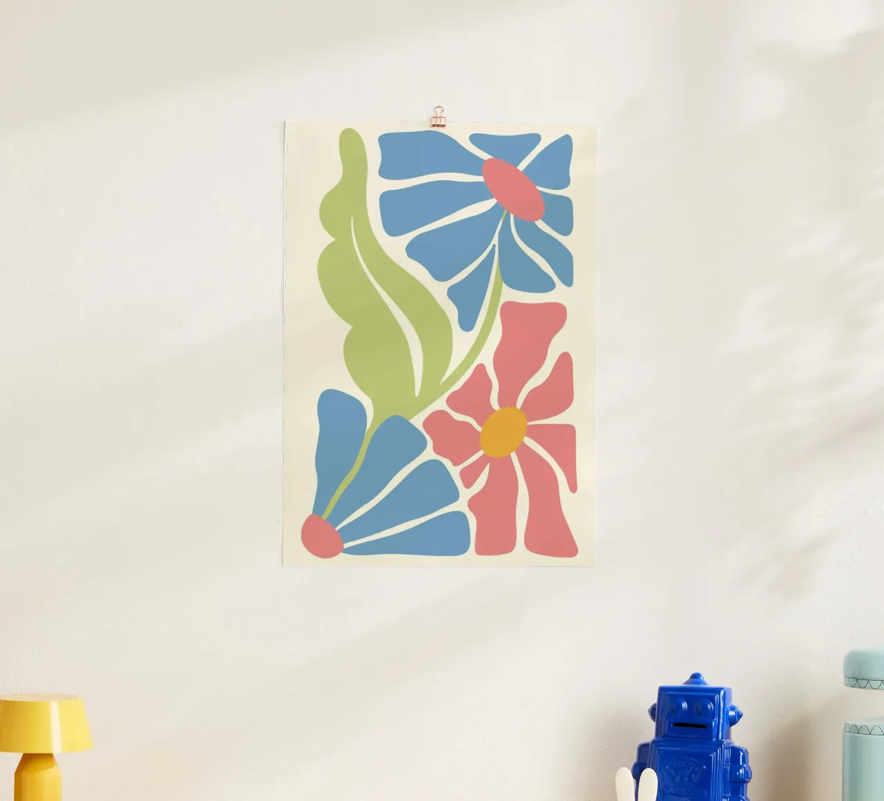 Retro Blooms - Impression d'art floral abstrait rose et bleu poster de ClubArt