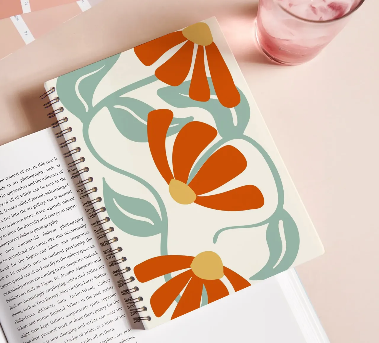 Orange Flower 1 - Art Nouveau Abstract Botanical Print spiral notebook by ClubArt