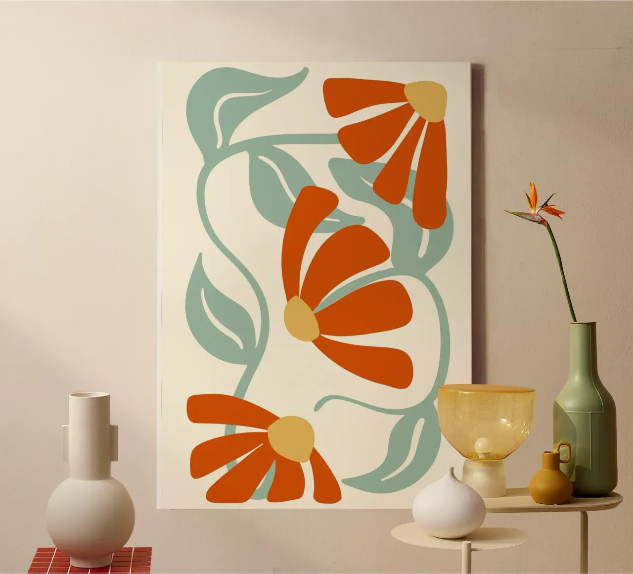 Orange Flower 1 - Art Nouveau Abstract Botanical Print canvas by ClubArt