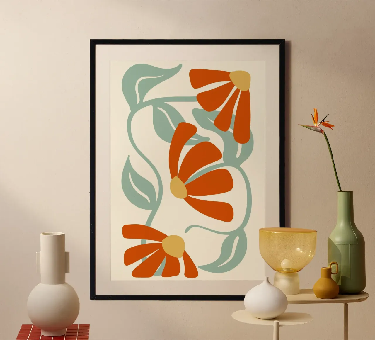 Orange Flower 1 - Art Nouveau Abstract Botanical Print hahnemühle by ClubArt