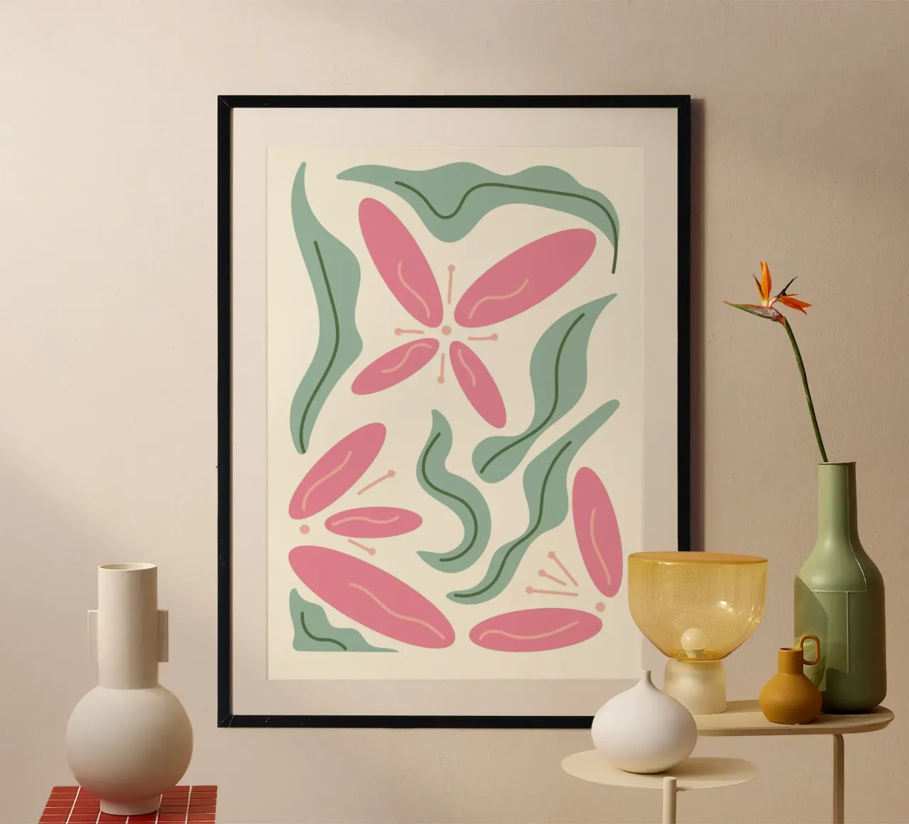 Bloemen organisch roze en groen - abstracte botanische kunst poster van ClubArt