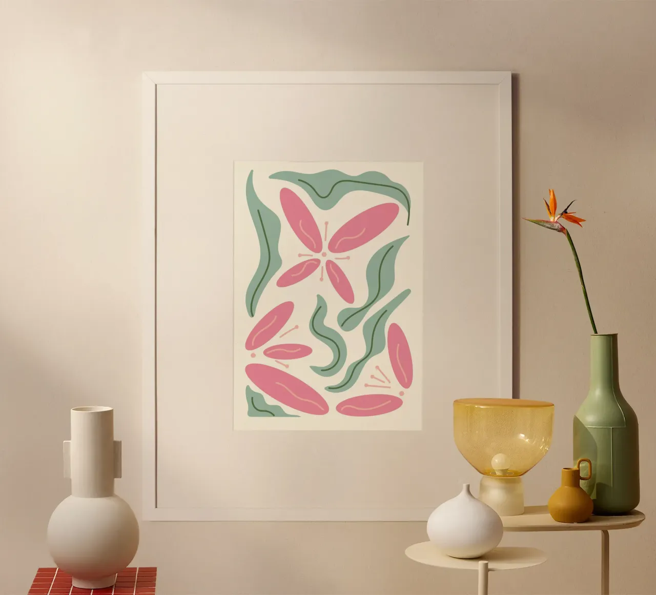 Bloemen organisch roze en groen - abstracte botanische kunst poster van ClubArt