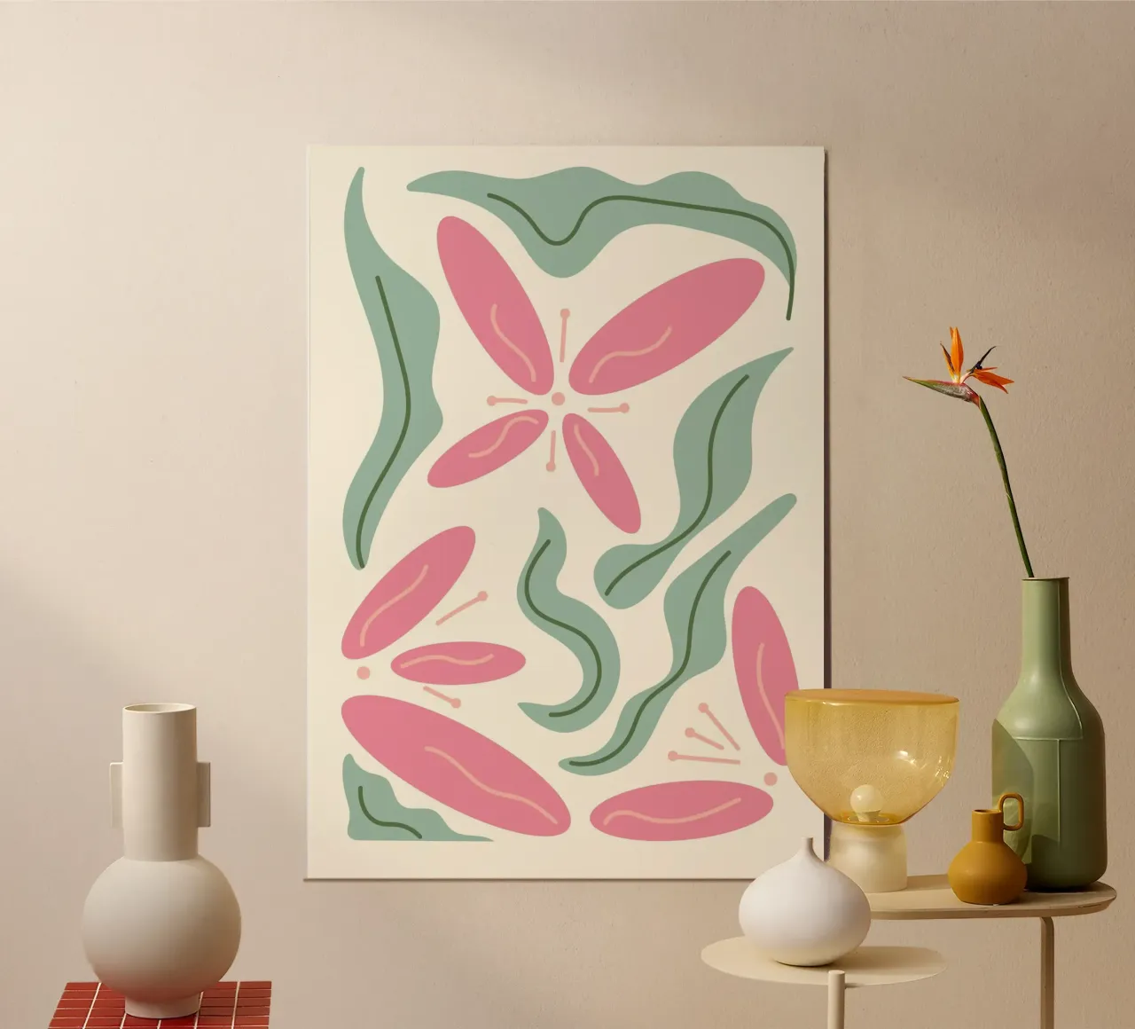 Bloemen organisch roze en groen - abstracte botanische kunst poster van ClubArt