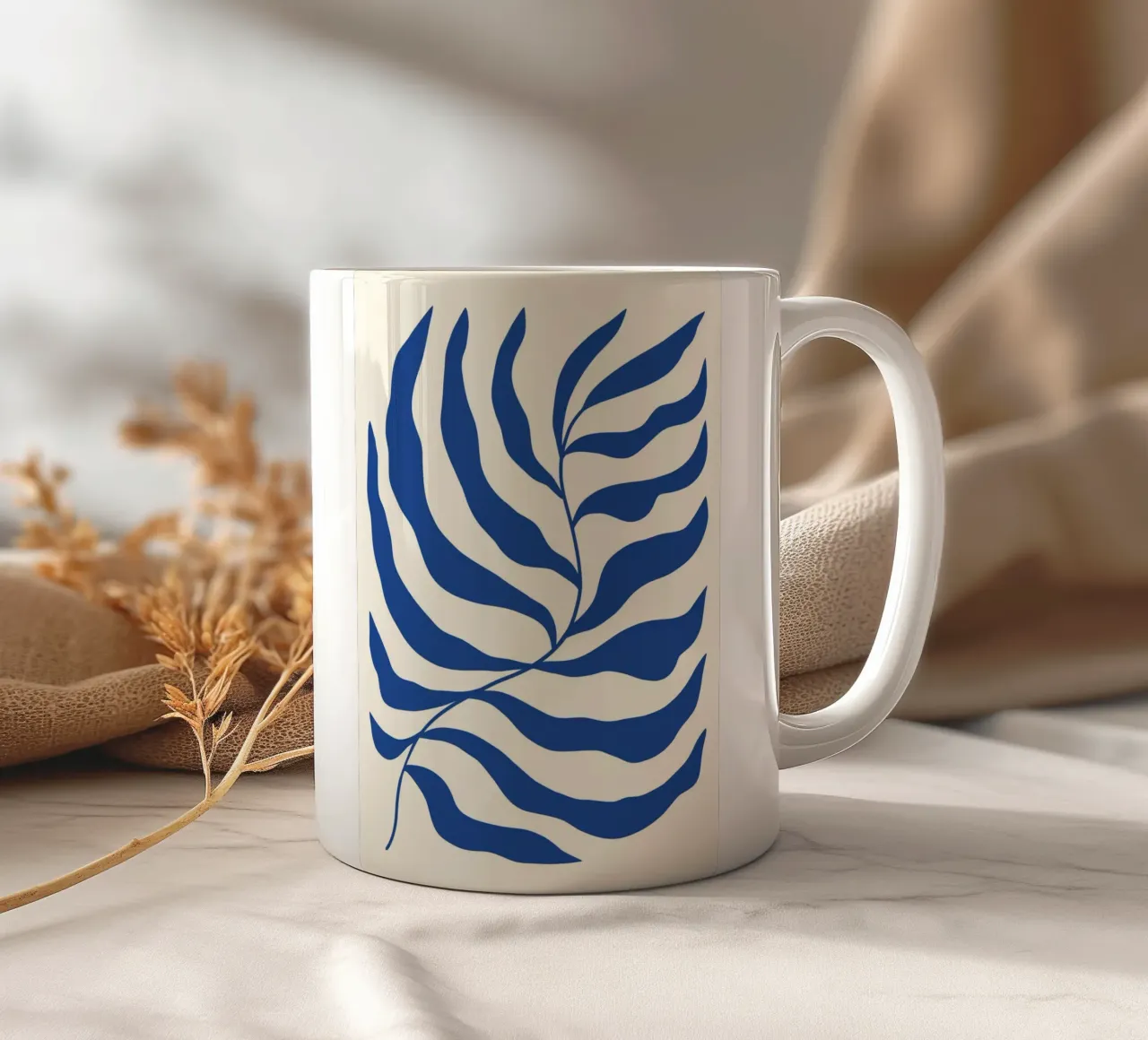 Matisse Blue Algae - Abstract Botanical Cutout Art ceramic mug by ClubArt
