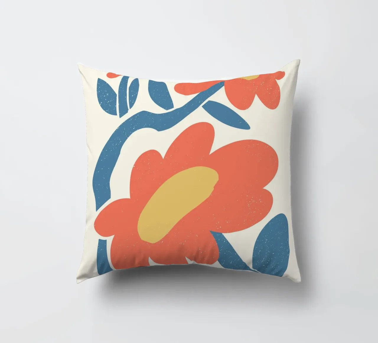 Retro Orange Flowers - Abstract Blue Leaf Art Print decorative cushion by ClubArt