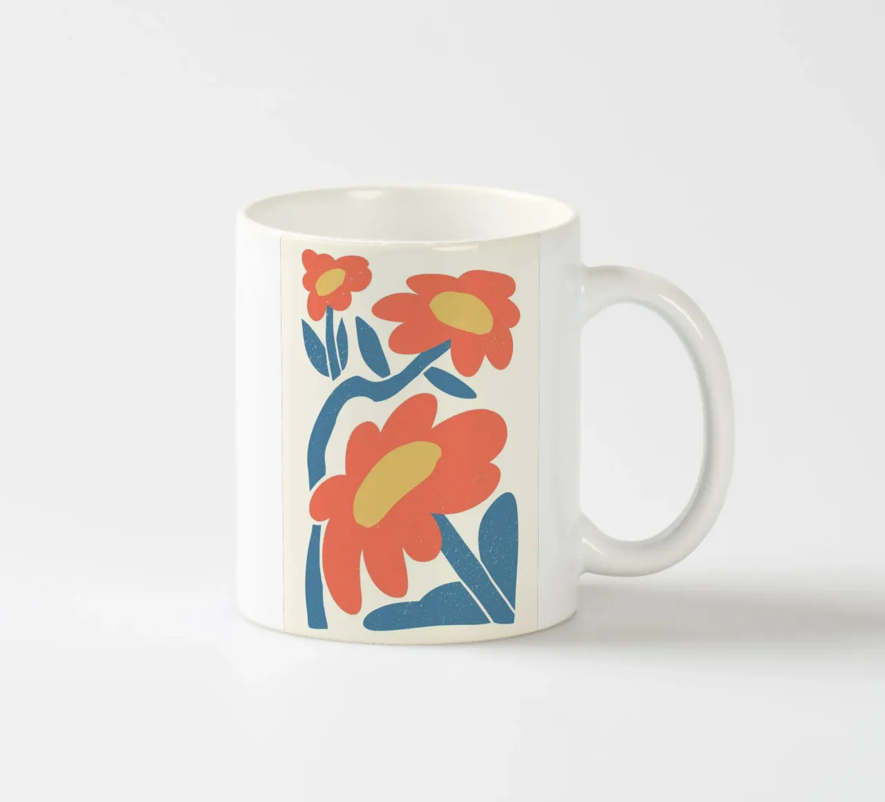 Retro Oranje Bloemen - Abstract Blauw Blad Kunstdruk keramische mok van ClubArt