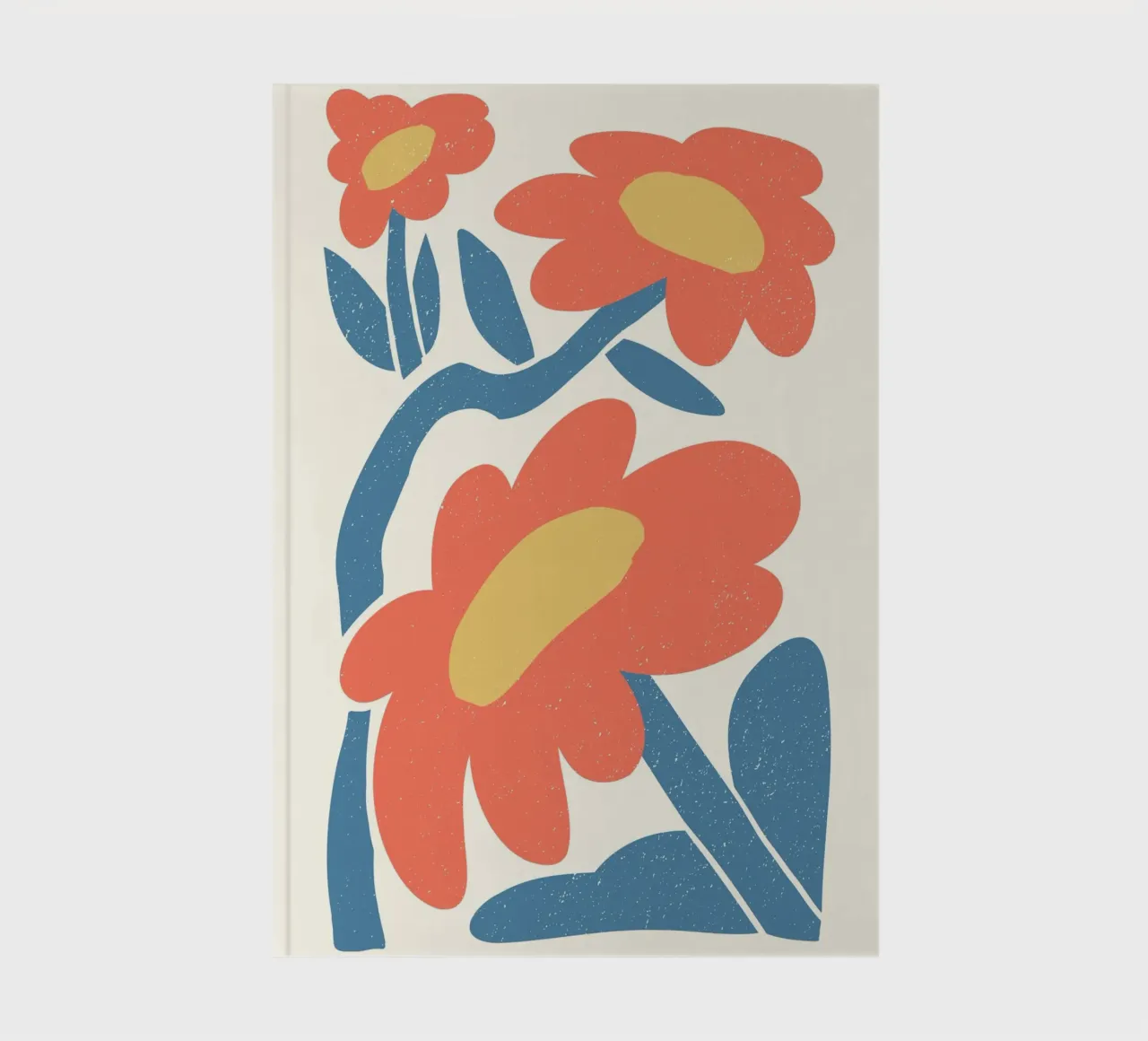 Retro Orange Flowers - Abstract Blue Leaf Art Print notebook by ClubArt