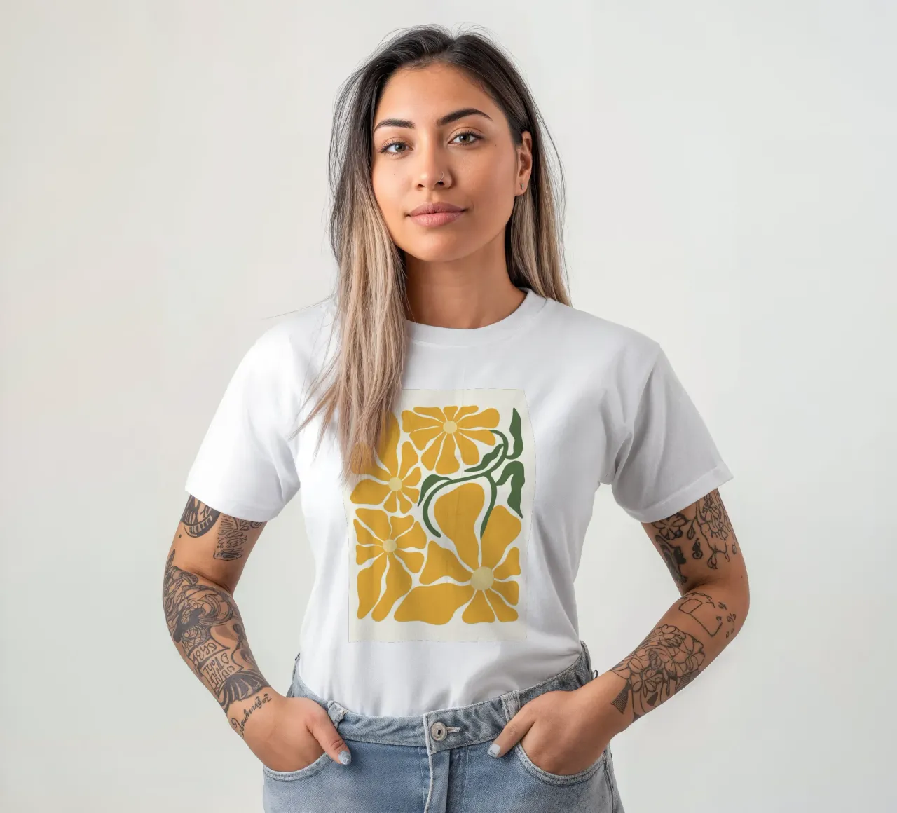 Retro Yellow Flowers - Abstract Botanical Wall Art t-shirt by ClubArt