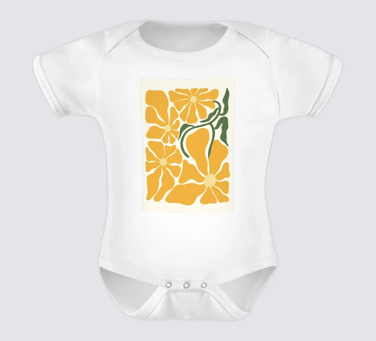 Retro Gele Bloemen - Abstract Botanisch Muurkunstwerk babyrompertje korte mouwen van ClubArt