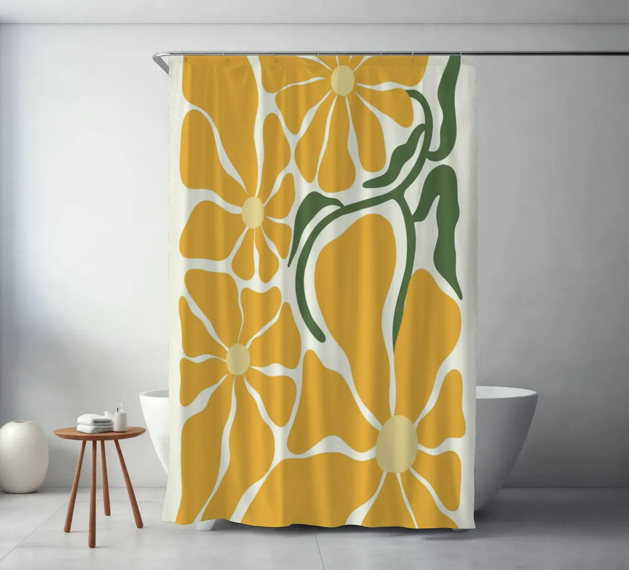 Retro Gele Bloemen - Abstract Botanisch Muurkunstwerk douchegordijn van ClubArt