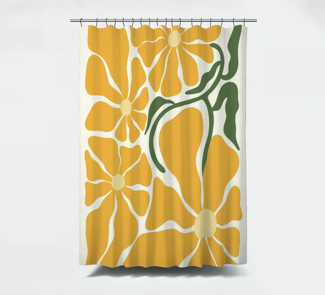Retro Gele Bloemen - Abstract Botanisch Muurkunstwerk douchegordijn van ClubArt