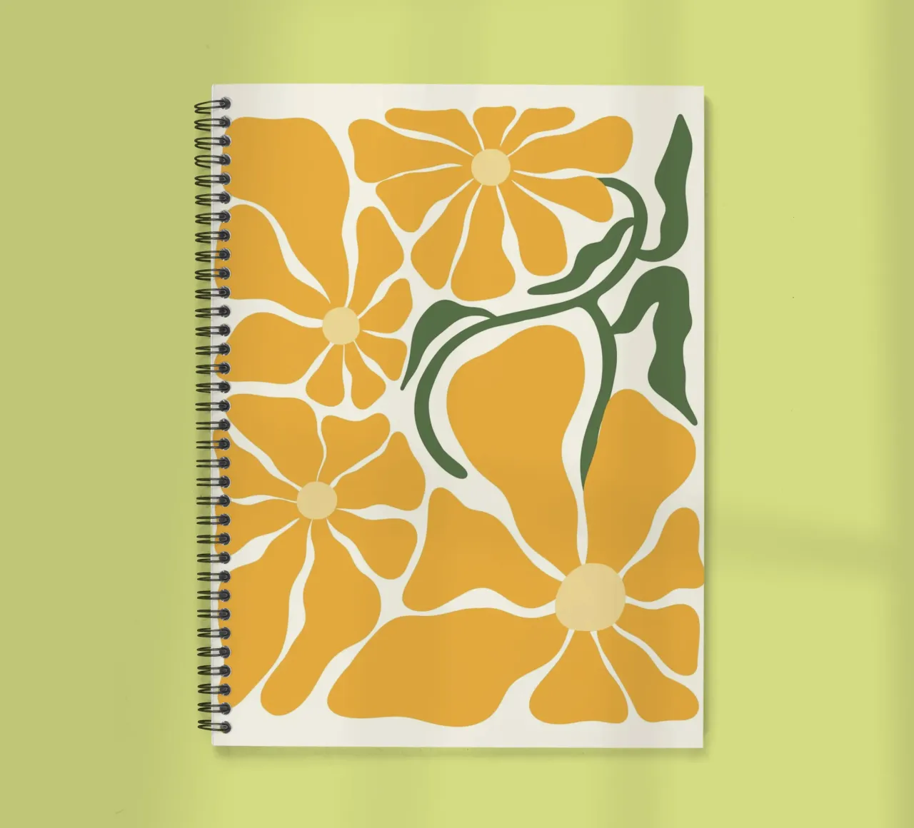 Retro Yellow Flowers - Abstract Botanical Wall Art spiral notebook by ClubArt