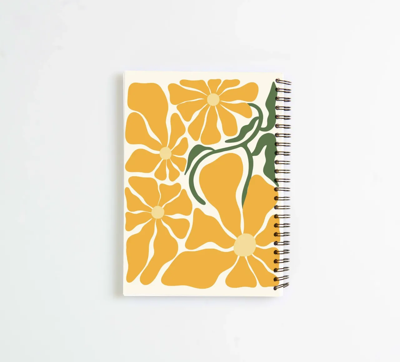 Retro Yellow Flowers - Abstract Botanical Wall Art spiral notebook by ClubArt