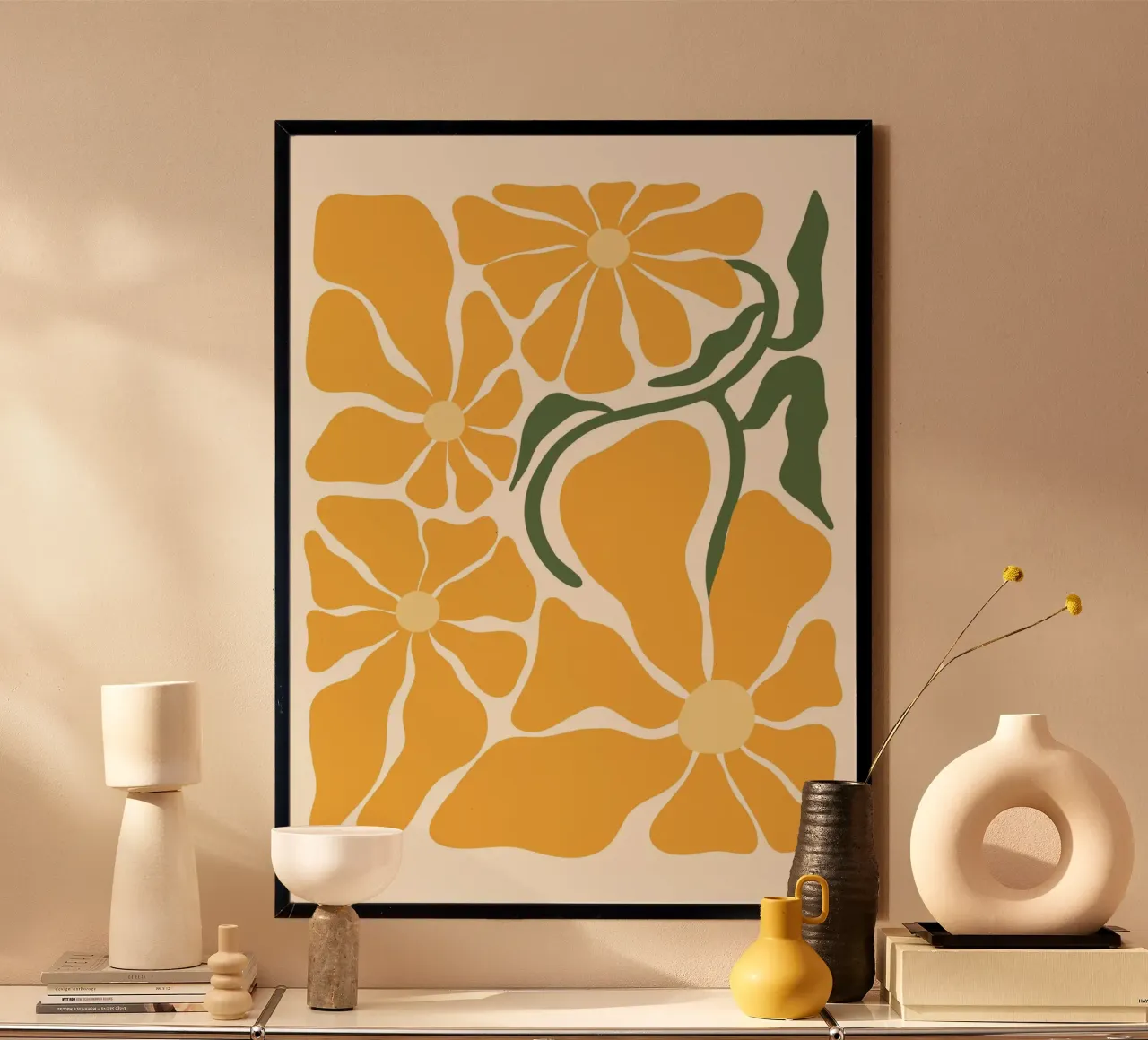 Retro Yellow Flowers - Abstract Botanical Wall Art hahnemühle by ClubArt