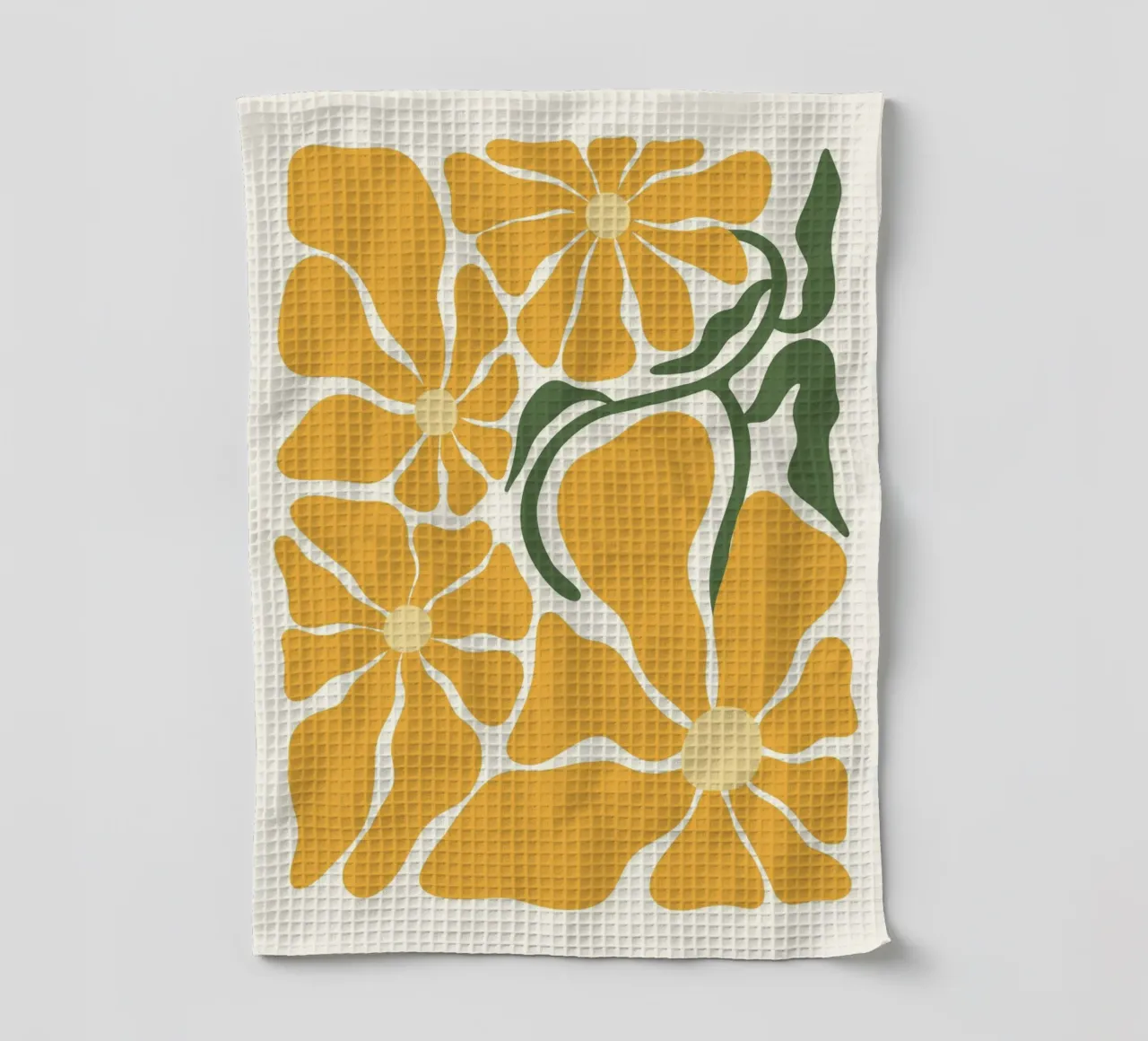 Retro Gele Bloemen - Abstract Botanisch Muurkunstwerk theedoek van ClubArt