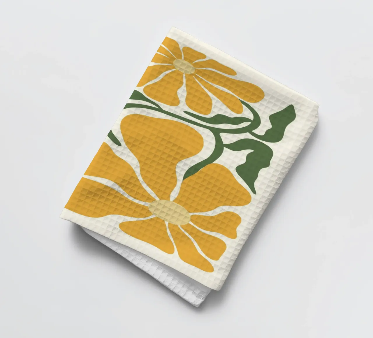 Retro Gele Bloemen - Abstract Botanisch Muurkunstwerk theedoek van ClubArt