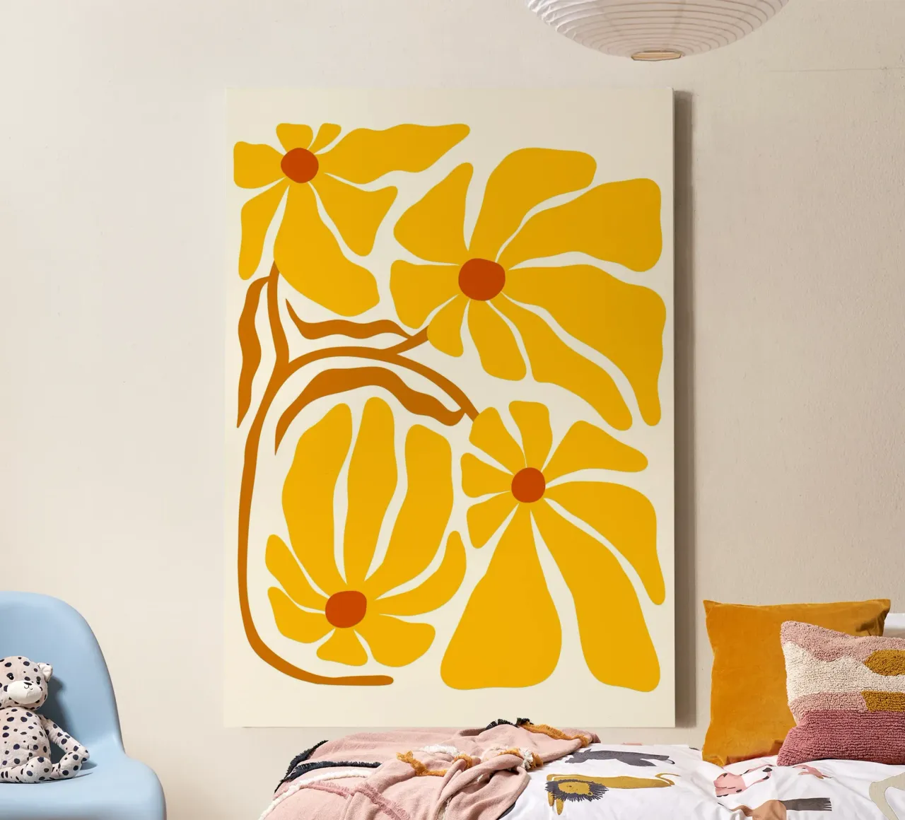 Gouden Bloemen - Abstracte Gele & Oranje Bloemsierkunst canvas met Baklijst van ClubArt