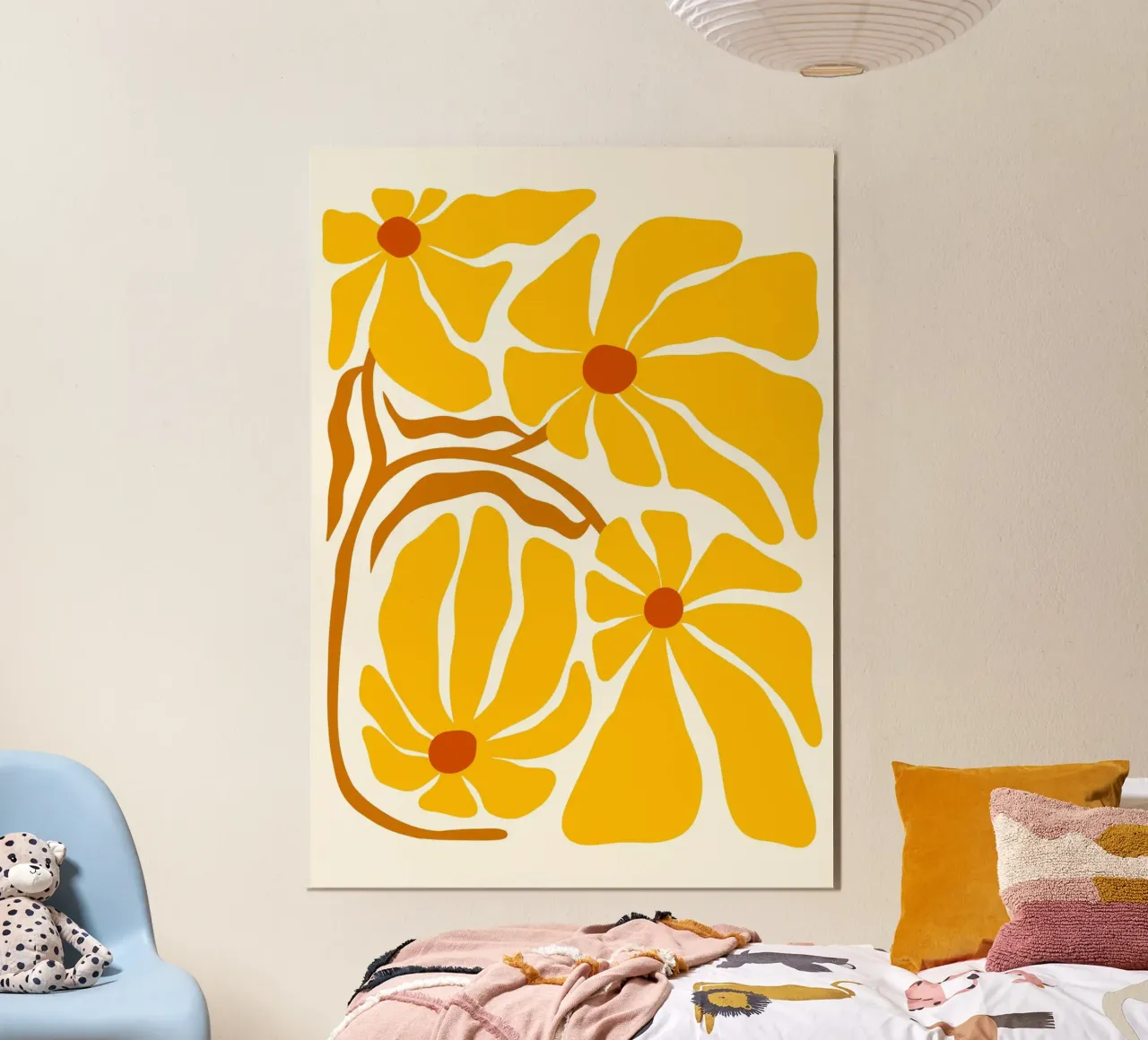 Gouden Bloemen - Abstracte Gele & Oranje Bloemsierkunst poster met kunststof frame van ClubArt