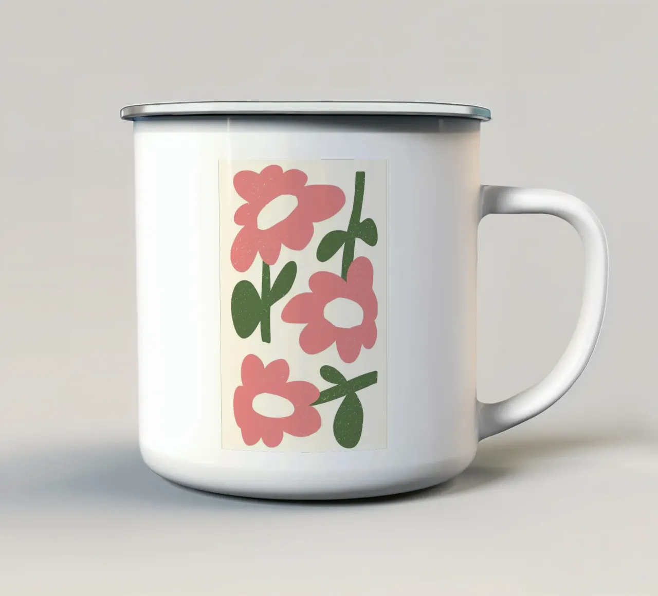 Speelse roze bloemen - Abstracte geweven bloemsierkunst emaille mok van ClubArt