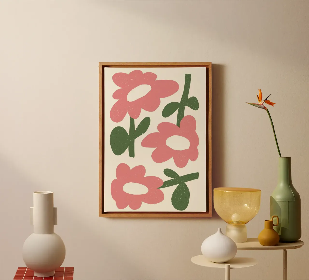 Speelse roze bloemen - Abstracte geweven bloemsierkunst canvas van ClubArt