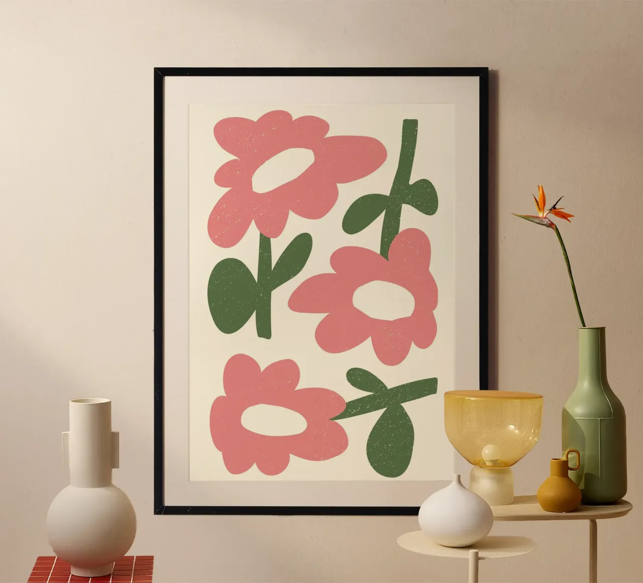 Speelse roze bloemen - Abstracte geweven bloemsierkunst hahnemühle van ClubArt