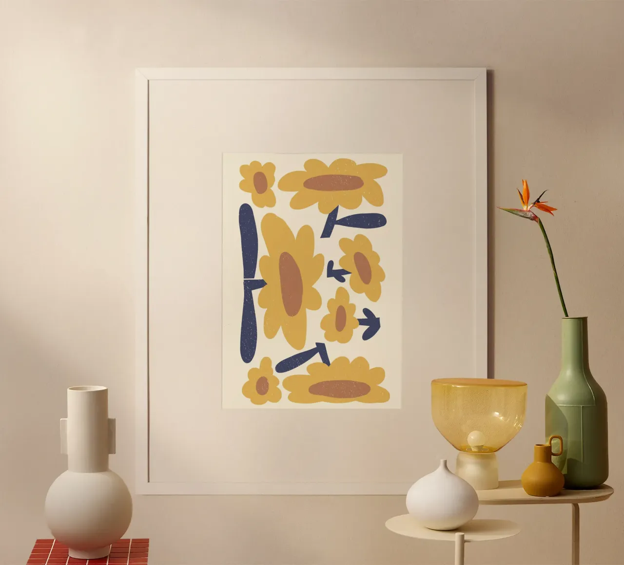 Mix di margherite di metà secolo - Arte astratta gialla e blu poster da ClubArt