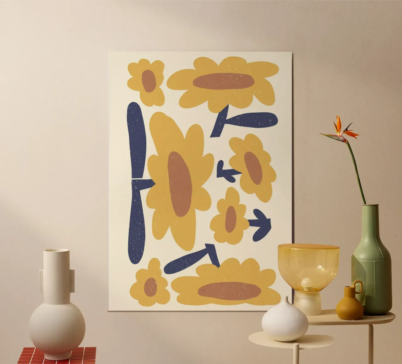 Mix di margherite di metà secolo - Arte astratta gialla e blu poster da ClubArt