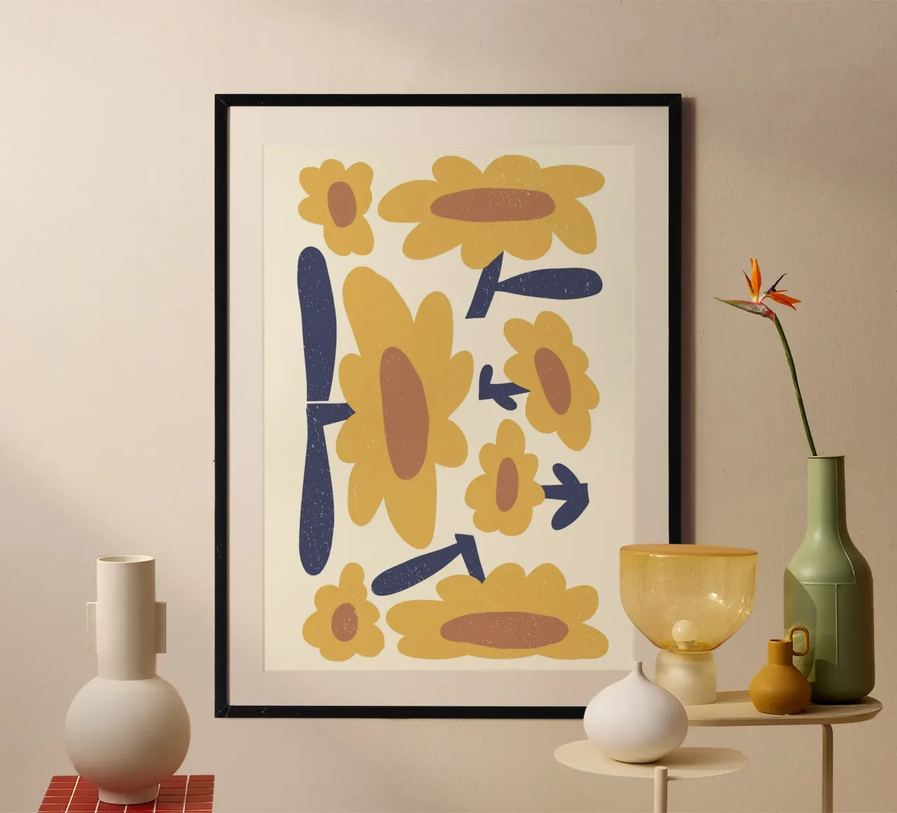 Mix di margherite di metà secolo - Arte astratta gialla e blu poster da ClubArt
