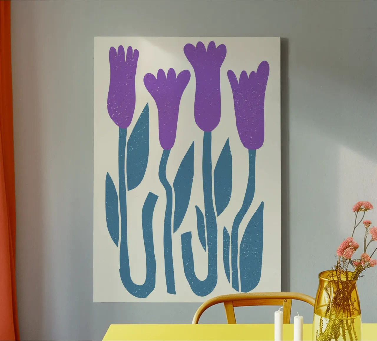 Retro bloemenprint - Paarse krokus abstracte botanische kunst canvas met Baklijst van ClubArt