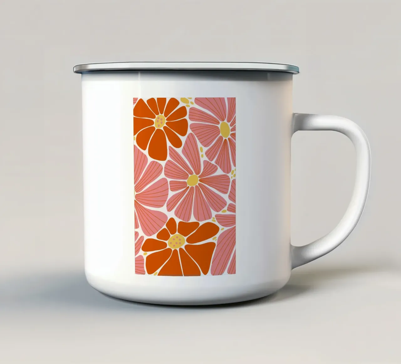 Stampa pop art floreale anni '70 - Fiori rosa e arancioni retrò tazza in smalto da ClubArt
